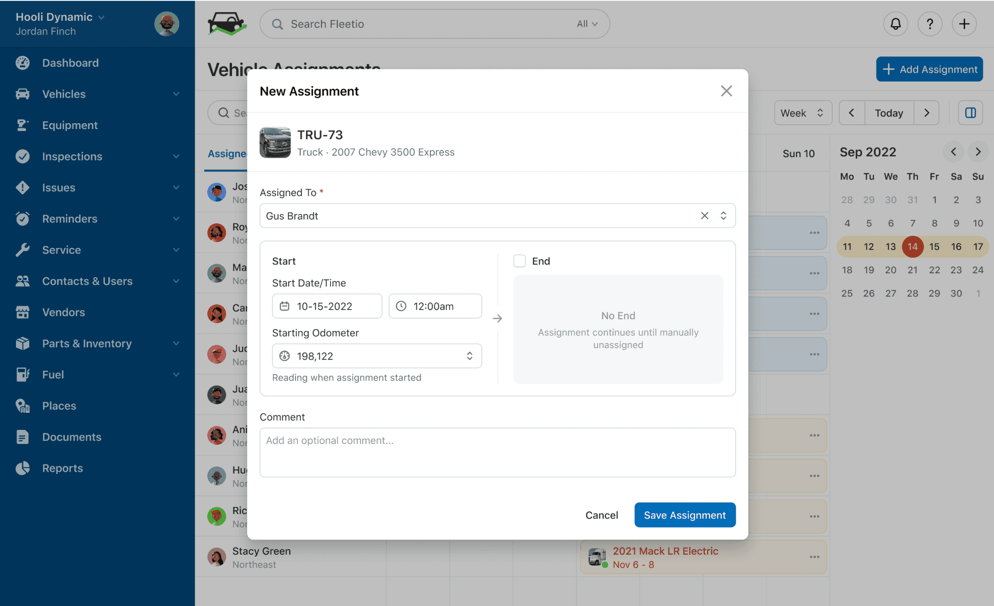 Vehicle Assignments - assignment modal